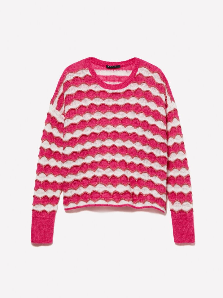 Cropped sweater with fuchsia and yellow lurex - girls' knitwear - Pink | Sisley Young image number 1
